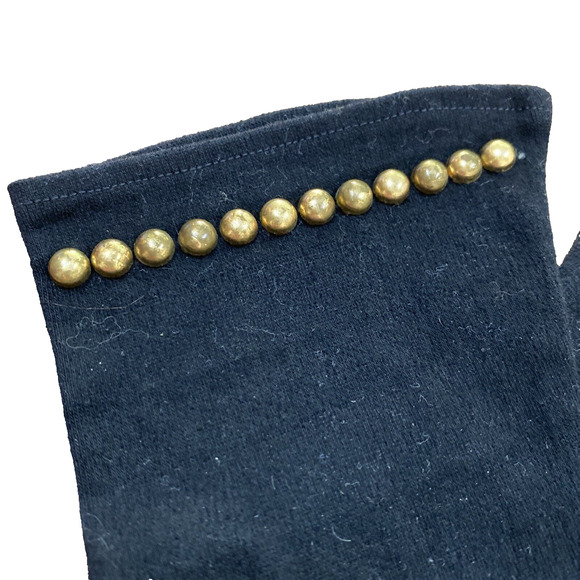Vintage Black Fabric Driving Gloves Brass Studs Wrist Length Cotton Mid Century - Picture 7 of 8